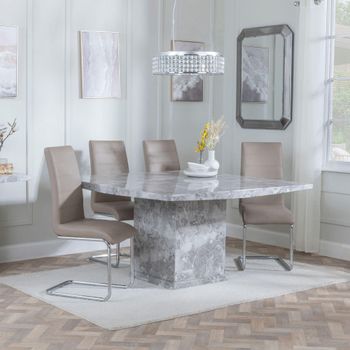 Clearance - Turin Grey Marble 8 Seater 140cm Square Dining Set with Roma Beige Faux Leather Chairs