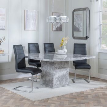 Clearance - Turin Grey Marble 8 Seater 140cm Square Dining Set with Roma Black Faux Leather Chairs