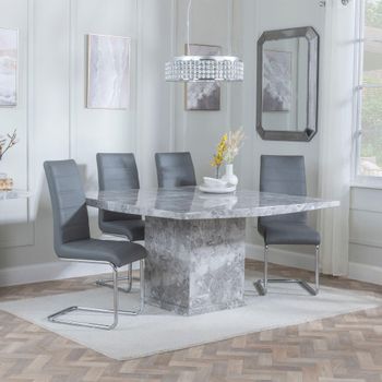 Clearance - Turin Grey Marble 8 Seater 140cm Square Dining Set with Roma Grey Faux Leather Chairs