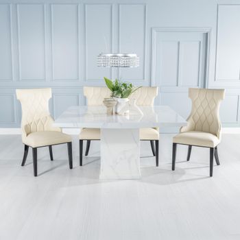 Turin White Marble 8 Seater 140cm Square Dining Set with Mimi Cream Faux Leather Chairs