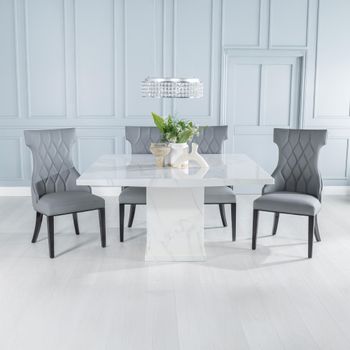 Turin White Marble 8 Seater 140cm Square Dining Set with Mimi Grey Faux Leather Chairs