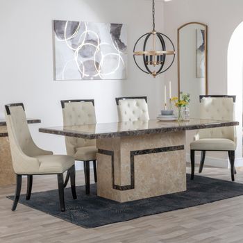 Venice Cream Marble 6 Seater 160cm Dining Set with Carmela Cream Leather Dining Chairs
