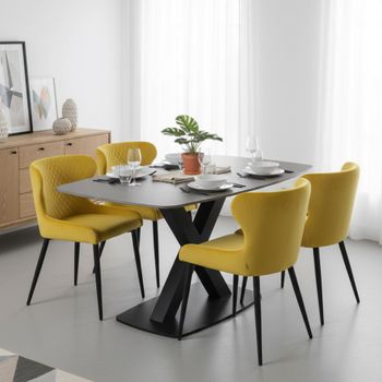 Vernal Grey Sintered Stone 4 Seater 130cm Dining Set with 4 Langley Yellow Fabric Chair