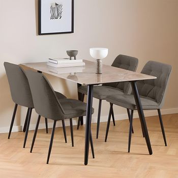 Wicklow Brown Ceramic 4 Seater 140cm Dining Set with 4 Brooke Taupe Fabric Dining Chairs
