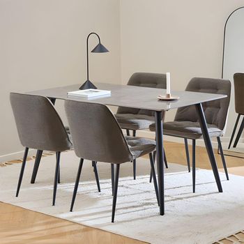 Wicklow Grey Ceramic 4 Seater 140cm Dining Set with 4 Brooke Taupe Fabric Dining Chairs