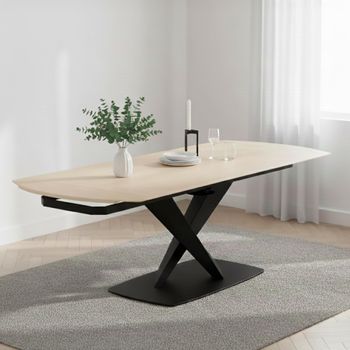 Morella Sand Ceramic 6-8 Seater 160cm-240cm Extending Dining Table with Cross Base