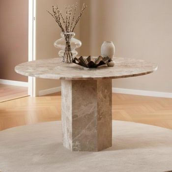 Naxos Latte Brown Marble 4 Seater 130cm Pedestal Round Dining Table