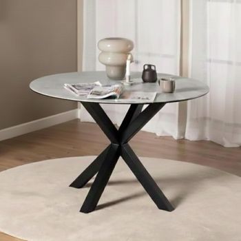 Heaven Grey Ceramic 4 Seater 119cm Round Dining Table with Star Legs