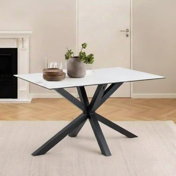 Heaven White Ceramic 4 Seater 135cm Dining Table with Star Legs
