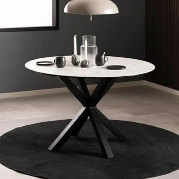 Heaven White Ceramic 4 Seater 119cm Round Dining Table with Star Legs