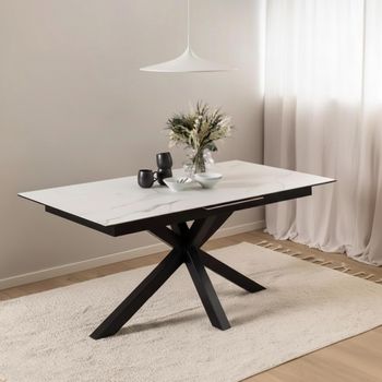 Heaven White Ceramic 6-8 Seater 168cm-210cm Extending Dining Table with Star Legs