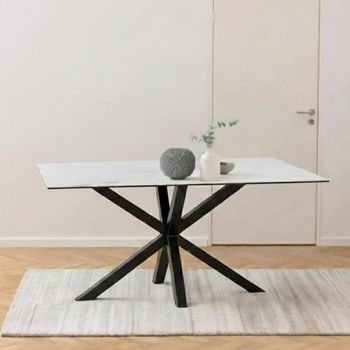 Heaven White Ceramic 6 Seater 160cm Dining Table with Star Legs