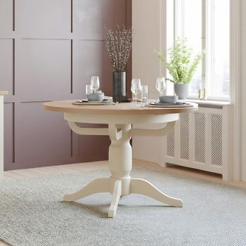 Lundy Round Ivory Painted 4-6 Seater 100cm-135cm Extending Dining Table with Pedestal Base