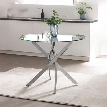 Anderson Glass 4 Seater 100cm Round Dining Table with Chrome Legs