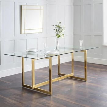 Minori Clear Glass and Gold 8 Seater 200cm Dining Table