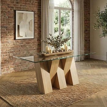 Newton Glass and Oak 6 Seater 180cm Dining Table