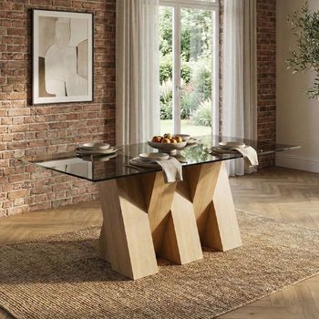 Newton Smoked Glass and Oak 6 Seater 180cm Dining Table
