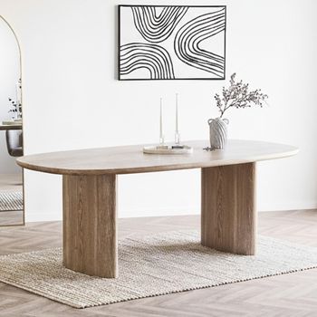 Serra Natural Wood 8 Seater 210cm Oval Double Pedestal Dining Table