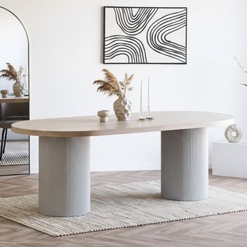Solva Natural Wood 8 Seater 220cm Oval Double Pedestal Dining Table