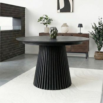 Osaka Round Black Oak 4-8 Seater 120cm-200cm Extending Dining Table with Slatted Base