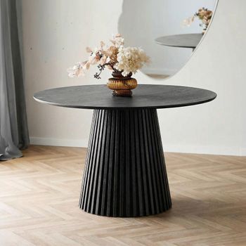 Osaka Black Oak 4 Seater 120cm Round Dining Table with Slatted Base