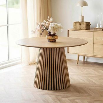 Osaka Oak 4 Seater 120cm Round Dining Table with Slatted Base