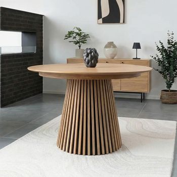 Osaka Round Oak 4-8 Seater 120cm-200cm Extending Dining Table with Slatted Base
