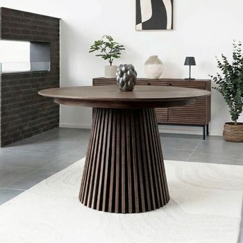 Osaka Round Smoked Oak 4-8 Seater 120cm-240cm Extending Dining Table with Slatted Base