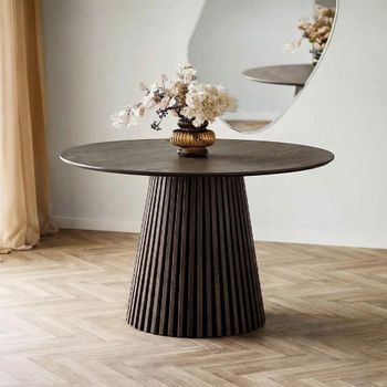 Osaka Smoked Oak 4 Seater 120cm Round Dining Table with Slatted Base