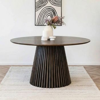 Osaka Smoked Oak 6 Seater 140cm Round Dining Table with Slatted Base
