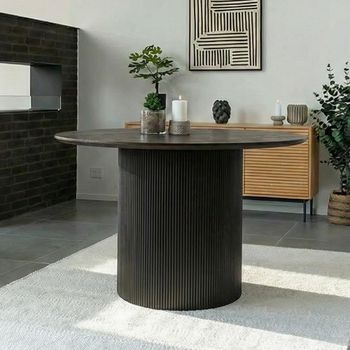 Boavista Dark Wood 4 Seater 120cm Round Fluted Pedestal Dining Table