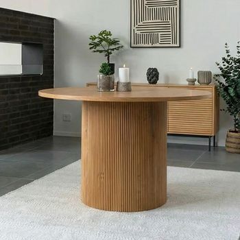 Boavista Natural Wood 4 Seater 120cm Round Fluted Pedestal Dining Table