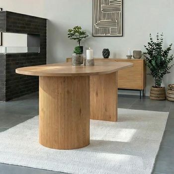 Boavista Natural Wood 8 Seater 210cm Oval Fluted Double Pedestal Dining Table