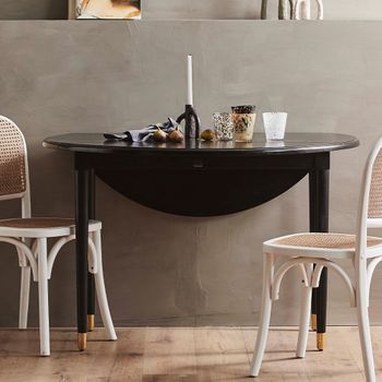 AHR Black Mango Wood 2-4 Seater 119cm Round Drop Leaf Dining Table