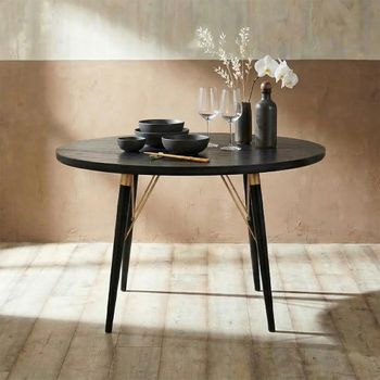 Black and Gold 4 Seater 120cm Round Dining Table