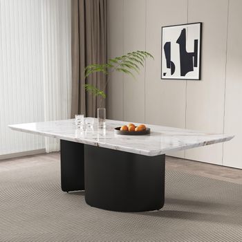 Clearance - Lorea White Marble 10 Seater 240cm Rectangle Dining Table with Black Base