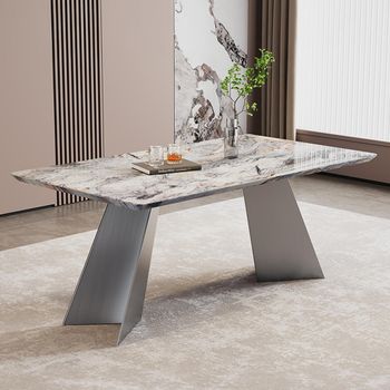Taurus Beige Marble Dining Table with Dark Grey Base - Sizes Available