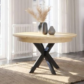 Arizona Oak Round Extending Dining Table with Anthracite Black Spider Legs - Sizes Available