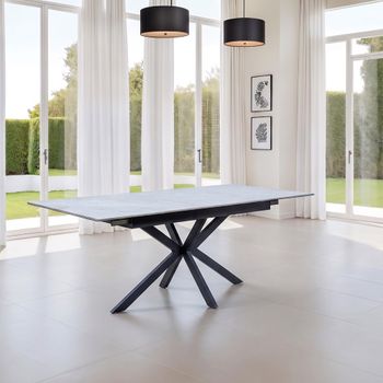 Arrigo Italy Grey Marble 6-8 Seater 160cm-200cm Extending Dining Table with Black Star Base