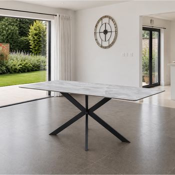 Bardo Italy Grey Sintered Stone 6 Seater 150cm Dining Table with Black Star Base