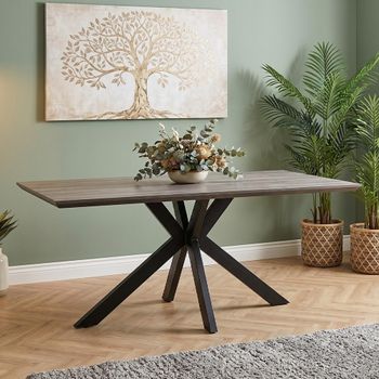 Manhattan Grey 6 Seater 180cm Dining Table with Black Spider Legs Base