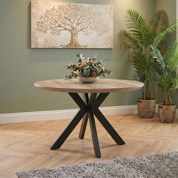 Manhattan Oak 4 Seater 120cm Round Dining Table with Black Spider Legs Base