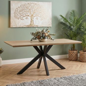 Manhattan Oak 6 Seater 180cm Dining Table with Black Spider Legs Base