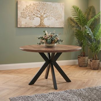 Manhattan 4 Seater 120cm Round Walnut Dining Table with Black Spider Legs Base