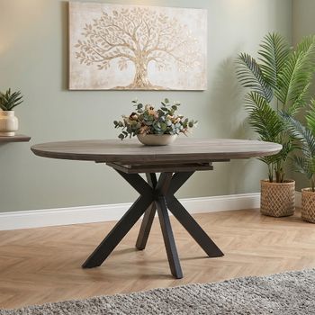 Manhattan Grey 4-6 Seater 120cm-160cm Oval Extending Dining Table with Black Spider Legs Base