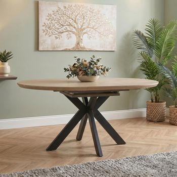 Manhattan Oak 4-6 Seater 120cm-160cm Oval Extending Dining Table with Black Spider Legs Base