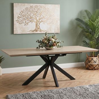 Manhattan Oak 6-8 Seater 180cm-220cm Extending Dining Table with Black Spider Legs Base