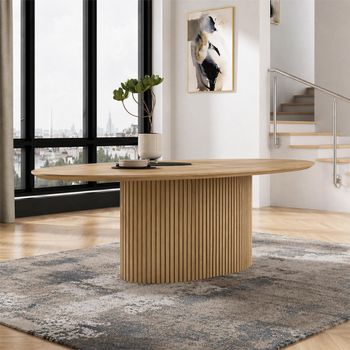Timo Lacquered Oak Oval Dining Table with Slatted Base - Sizes Available