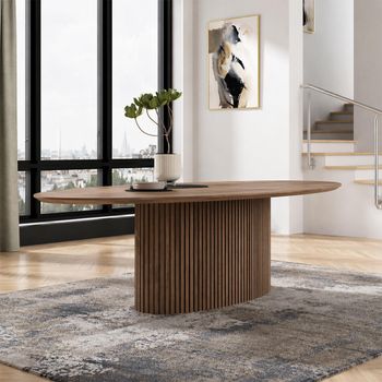 Timo Lacquered Walnut Oval Dining Table with Slatted Base - Sizes Available