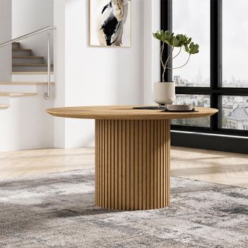 Timo Lacquered Oak Round Dining Table with Slatted Base - Sizes Available